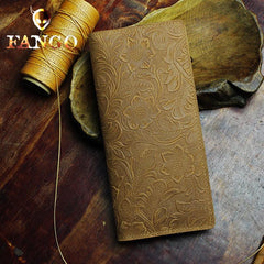 Handmade Leather Floral Mens Cool Travel Long Wallet Card Holder Card Slim Clutch Wallets for Men - imessengerbags