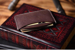 Handmade Mens Cool billfold Leather Wallet Men Small Card Slim Wallets Bifold for Men - imessengerbags