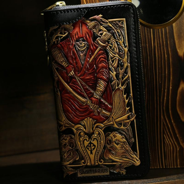 Handmade Leather Tooled Constellation Biker Wallet Mens Cool Chain Wallet Trucker Wallet with Chain - imessengerbags