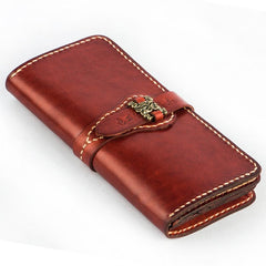 Handmade Leather Men Tooled Chinese Lion Cool Leather Wallet Long Phone Wallets for Men - imessengerbags