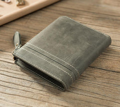 Handmade Leather Mens Cool Slim Leather Zipper Wallet Men Small Wallets Bifold for Men - imessengerbags
