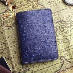 Handmade Leather Floral Mens Cool Travel Short Wallet Passport Card Holder Small Card Slim Wallets for Men - imessengerbags