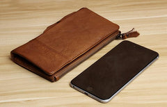 Handmade Leather Mens Cool Long Leather Wallet Card Wallet Clutch Wristlet Wallet for Men - imessengerbags