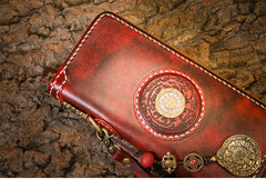 Handmade Leather Mens Chain Biker Wallet Cool Leather Wallet Long Phone Wallets for Men