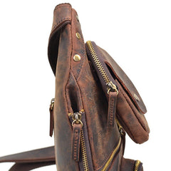 Handmade Leather Mens Cool Chest Bag Sling Bag Crossbody Bag Travel Bag Hiking Bag for men