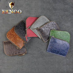 Handmade Leather Floral Mens Front Pocket Wallet Cool Slim Leather Wallet Men billfold Wallets Bifold for Men - imessengerbags
