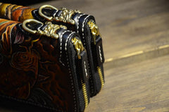 Handmade Leather Carp Mens Chain Biker Wallet Cool Leather Wallet Long Phone Wallets for Men