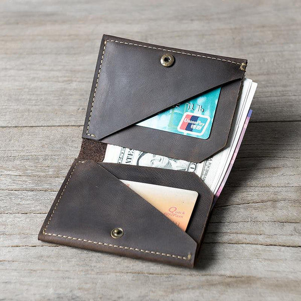 Handmade Leather Mens Cool Slim Leather Wallet Men Small Wallets Bifold for Men - imessengerbags