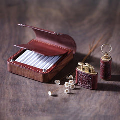 Handmade Wooden Coffee Leather Mens 20pcs Cigarette Case Cool Custom Cigarette Holder for Men - imessengerbags