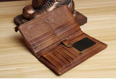 Handmade Leather Mens Cool Long Leather Wallet Card Wallet Clutch Wristlet Wallet for Men - imessengerbags