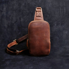 Genuine Leather Mens Cool Chest Bag Sling Bag Crossbody Bag Travel Bag Hiking Bag for men