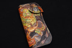 Handmade Leather Tooled Thunder God Mens Chain Biker Wallet Cool Leather Wallet With Chain Wallets for Men - imessengerbags