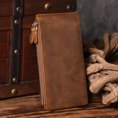 Handmade Leather Mens Cool Long Leather Wallet Card Clutch Wallet for Men