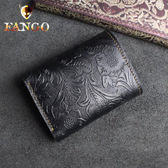 Handmade Leather Floral Mens Trifold Cool billfold Wallet Card Holder Small Card Slim Wallets for Men - imessengerbags