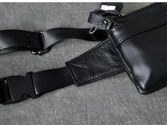 Black Leather Fanny Pack Mens Waist Bag Hip Pack Belt Bag for Men - imessengerbags