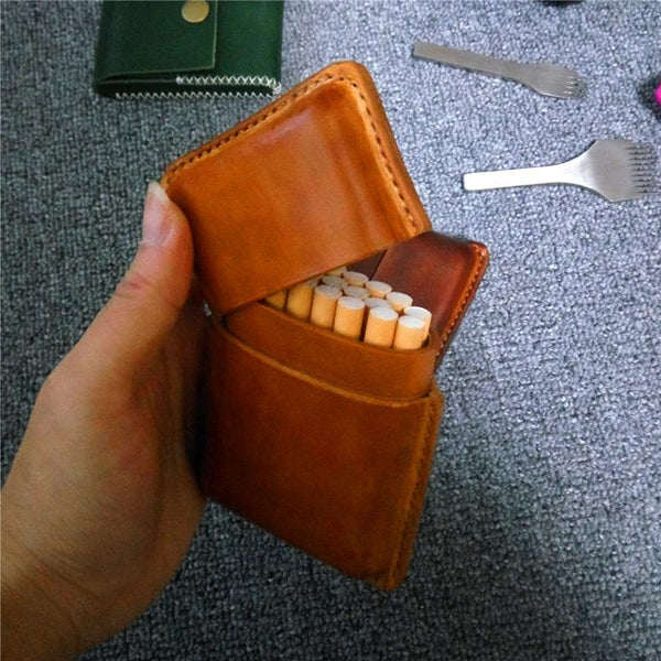 Cool Leather Mens Cigarette Holder Case Vintage Custom 20pcs Cigarette Case for Men