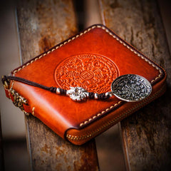 Handmade Leather Tibetan Tooled Mens billfold Wallet Cool Chain Wallet Biker Wallet for Men - imessengerbags
