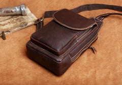 Genuine Leather Mens Cool Chest Bag Sling Bag Crossbody Bag Travel Bag Hiking Bag for men - imessengerbags