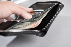Handmade Leather Mens Cool Slim Leather Zipper Wallet Men Small Wallets Bifold for Men - imessengerbags