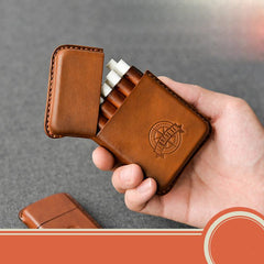 Handmade Brown Leather Mens 10pcs Cigarette Holder Case Cool Custom Cigarette Case for Men - imessengerbags