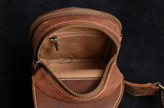 Genuine Leather Mens Cool Chest Bag Sling Bag Crossbody Bag Travel Bag Hiking Bag for men