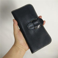 [On Sale] Handmade Vintage Mens Leather Long Wallets Bifold Long Wallet for Men