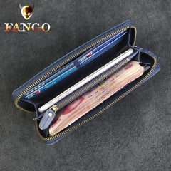 Handmade Leather Floral Mens Cool Travel Long Wallet Card Holder Card Slim Clutch Wallets for Men - imessengerbags
