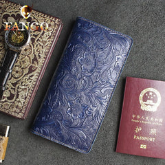 Handmade Leather Floral Mens Cool Travel Long Wallet Passport Card Holder Card Slim Wallets for Men - imessengerbags