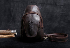 Genuine Leather Mens Cool Chest Bag Sling Bag Crossbody Bag Travel Bag Hiking Bag for men - imessengerbags