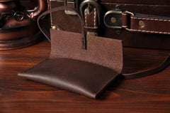 Handmade Mens Cool Short Leather Wallet Men Small Card Slim Wallets Bifold for Men - imessengerbags