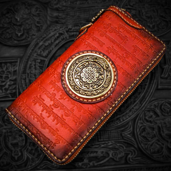 Handmade Leather Tibetan Mens Chain Biker Wallet Cool Leather Wallet Long Clutch Wallets for Men - imessengerbags