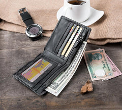 Handmade Leather Mens Cool Slim Leather Wallet Men Small Wallets Bifold for Men - imessengerbags