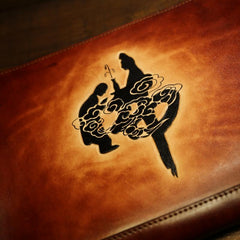 Handmade Leather Tooled Mens Cool Long Leather iPad Bag Wristlet Clutch Wallet for Men - imessengerbags