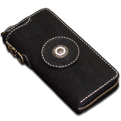 Handmade Leather Tibetan Mens Chain Biker Wallet Cool Leather Wallet Long Clutch Wallets for Men