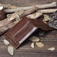 Handmade Leather Mens Cool Slim Leather Wallet Card Wallet Holders Men Small Wallets Bifold for Men - imessengerbags
