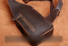 Genuine Leather Mens Cool Chest Bag Sling Bag Crossbody Bag Travel Bag Hiking Bag for men