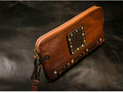 Handmade Leather Mens Chain Biker Wallet Cool Leather Wallet Long Phone Wallets for Men