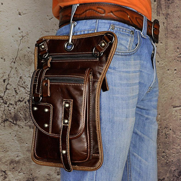 Leather Belt Pouch Mens Cases Waist Bag Hip Pack Belt Bag Fanny Pack Bumbag for Men - imessengerbags