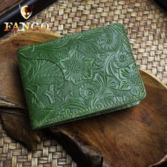 Handmade Leather Floral Mens License Wallets Cool Short Wallet Card Holder Small Card Slim Wallets for Men