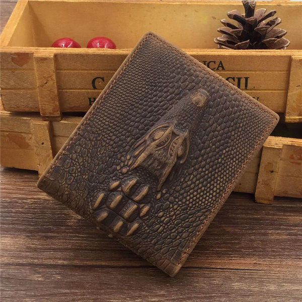 Dragon Leather Mens Wallets Alligator Pattern Cool billfold Slim Bifold Wallet Card Wallet Purse for Mens - imessengerbags