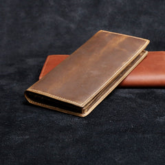 Genuine Leather Mens Cool Long Leather Wallet Zipper Clutch Wristlet Wallet for Men - imessengerbags