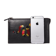 Handmade Leather Mens Cool Long Leather Wallet Zipper Clutch Wristlet Wallet for Men