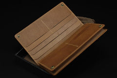 Handmade Leather Tooled Xiuhpohualli Calendar Mens Long Wallet Cool Leather Wallet Clutch Wallet for Men - imessengerbags