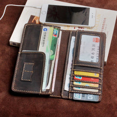 Handmade Leather Mens Wallet Cool Long Leather Wallet Clutch Wristlet Wallet for Men - imessengerbags