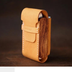 Handmade Wooden Black Leather Mens 20pcs Cigarette Case Cool Custom Cigarette Holder for Men