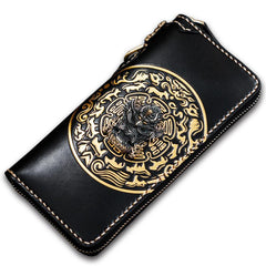 Handmade Leather Tibetan Mens Chain Biker Wallet Cool Leather Wallet Long Clutch Wallets for Men - imessengerbags