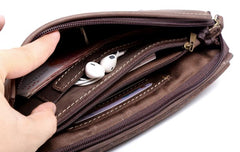 Genuine Leather Mens Cool Long Leather Wallet Zipper Clutch Wristlet Wallet for Men - imessengerbags