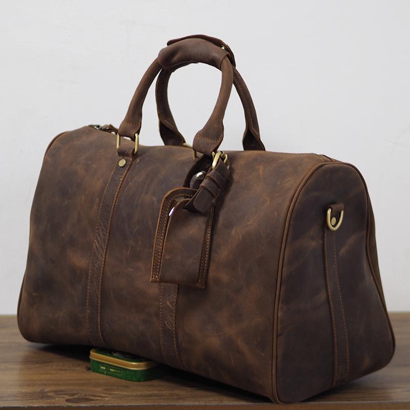 Cool Leather Mens Overnight Bag Weekender Bag Vintage Travel Bags Duffle Bag for Men