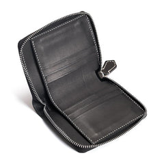 Handmade Leather Mens Cool Slim Leather Zipper Wallet Men Small Wallets Bifold for Men - imessengerbags