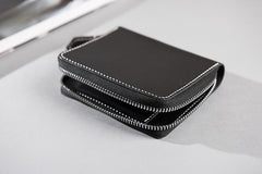 Handmade Leather Mens Cool Slim Leather Zipper Wallet Men Small Wallets Bifold for Men - imessengerbags
